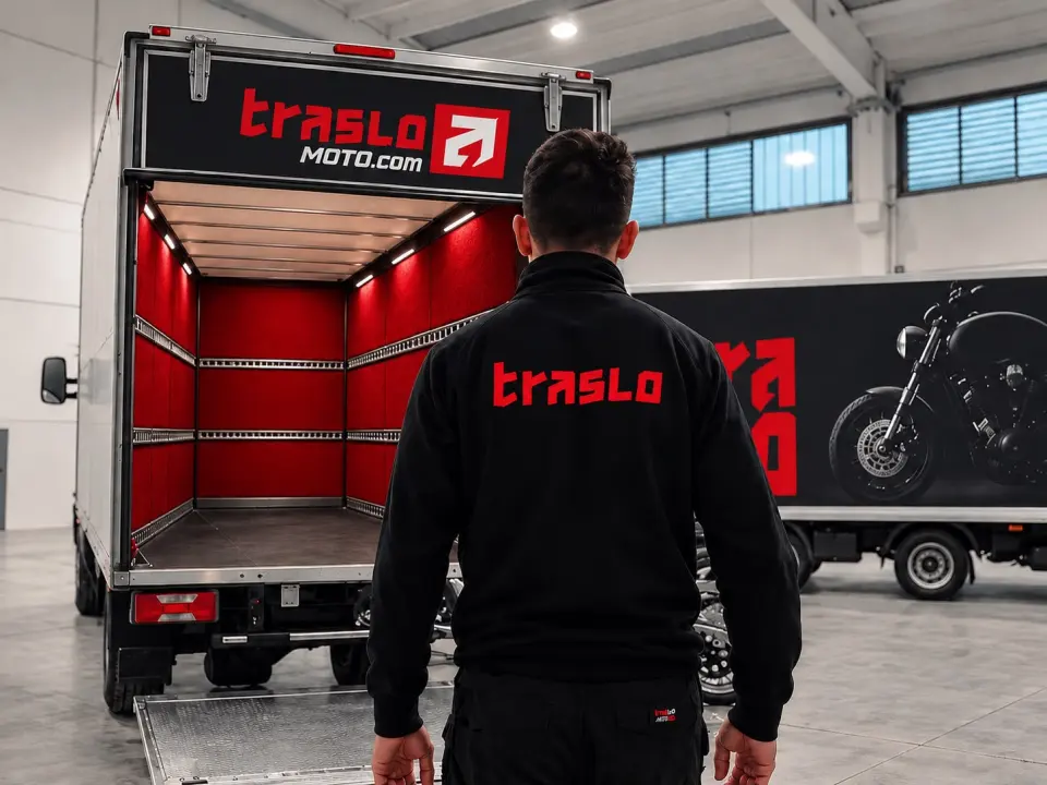 Operatore TrasloMoto accanto al furgone aperto